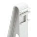A white plastic clip for Cambro Camshelving with speckled texture.