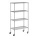 A Regency chrome wire shelving unit with casters.