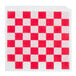 A red and white checkered paper with a white border.