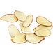 A pile of sliced almonds on a white background.