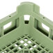 A Vollrath Signature full-size light green flatware rack with a handle.