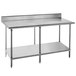An Advance Tabco stainless steel work table with undershelf, backsplash, and work surface.