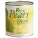 A can of Regal diced pears in light syrup with a label.