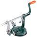 A Matfer Bourgeat apple peeler with a green handle and silver metal rod.