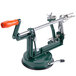 A green and silver Matfer Bourgeat apple peeler with a red handle.