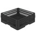 A black plastic crate with holes for Vollrath TR1AA Traex Full-Size Open Rack.