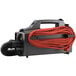 An Oreck BB900-DGR XL Pro 5 canister vacuum cleaner with red cables.