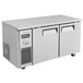 A stainless steel Turbo Air undercounter refrigerator and freezer with two doors.