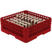 A red Vollrath Traex peg rack with four compartments.