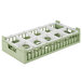 A light green plastic Vollrath half-size rack with 10 compartments.