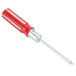 A red and silver screwdriver with a metal handle.