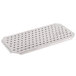 A stainless steel metal plate with holes for Nemco 8024-BW hot dog buns.