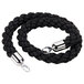 A black braided rope with chrome ends.