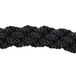 A close-up of an American Metalcraft braided black barrier system rope with chrome ends.