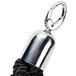 A black braided rope with chrome ends.