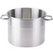 A large stainless steel bowl with handles.