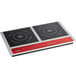 An Avantco double countertop induction range with a black and red stove top.