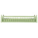 A light green plastic flatware rack with holes.