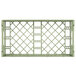 A light green metal dish rack with a lattice design.