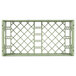 A light green metal rack with a lattice design.