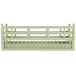 A light green plastic half-size open rack with shelves.