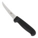A Victorinox 5" curved boning knife with a black handle.