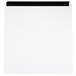 A white paper with a black clip on a black rectangular glass door.