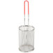 A Town stainless steel strainer/blanching basket with a red coated handle.