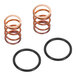 A pair of black round gaskets and metal springs.