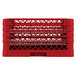 A red plastic Vollrath Traex Plate Crate with 32 compartments.
