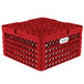 A red plastic Vollrath Traex Plate Crate with 32 compartments for 7 5/8" to 8" plates.