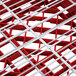 A close up of a red and white grid with white background.