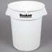 A white plastic Continental round trash can with a black Huskee logo.