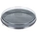 A clear plastic container with a clear lid holding a black Solut Bake and Show tray.