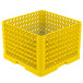A yellow plastic Vollrath Traex Plate Crate with metal grates.