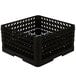 A black plastic Vollrath Plate Crate with metal rods.