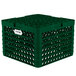 A green Vollrath Traex Plate Crate with compartments for plates.