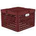 A burgundy plastic Vollrath Traex Plate Crate with 9 compartments.