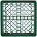 A green and white plastic Vollrath Traex Plate Crate with a metal grid pattern.
