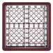 A metal grid in a red and white square frame.