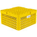 A yellow Vollrath Traex Plate Crate with compartments for plates.