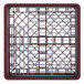 A burgundy metal Vollrath Plate Crate with a grid pattern.