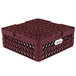 A burgundy plastic Vollrath Traex crate with 48 compartments for plates.