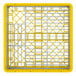 A yellow and silver plastic crate with a grid pattern.