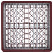A Vollrath Plate Crate with metal dividers and a red border on the bottom grid.
