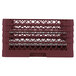 A burgundy Vollrath Traex Plate Crate dish rack with 22 compartments.