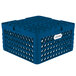 A blue plastic Vollrath Traex plate crate with holes.