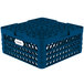 A blue plastic crate with holes for Vollrath plates.