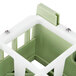 A white and green plastic Vollrath glass rack divider with two holes.