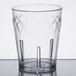 A case of 72 clear SAN plastic tumblers with a diamond design.